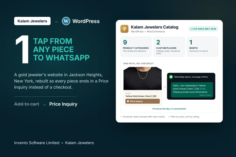 Kalam Jewelers case study cover: one tap from any piece to a WhatsApp Price Inquiry
