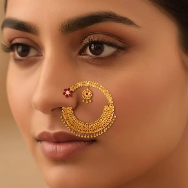 Promise Ruby Gold Nath in 22K gold from Kalam Jewelers