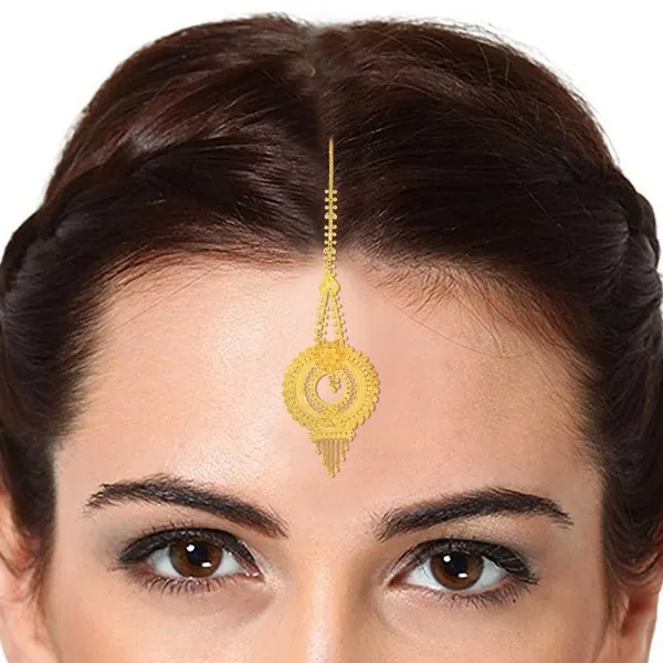 Artistic Gold Maang Tikka in 22K gold from Kalam Jewelers
