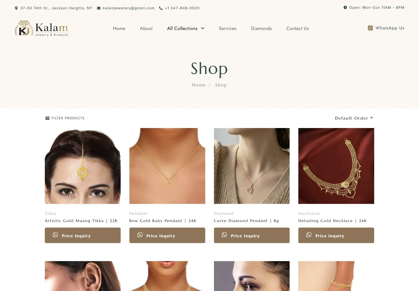 Public Kalam Jewelers website on desktop, showing its jewellery catalogue